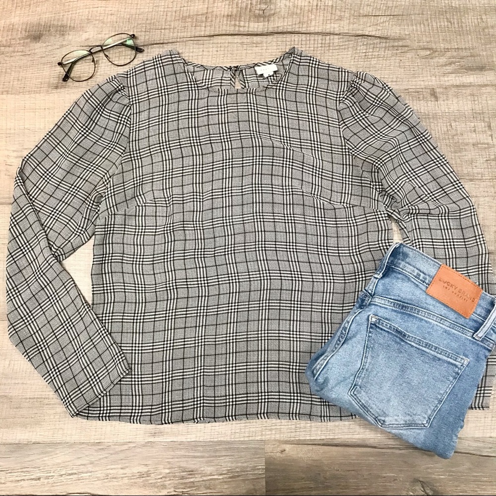 CLOSING SALE 🚨 A NEW DAY Plaid Sheer Patterned Long Sleeve Blouse